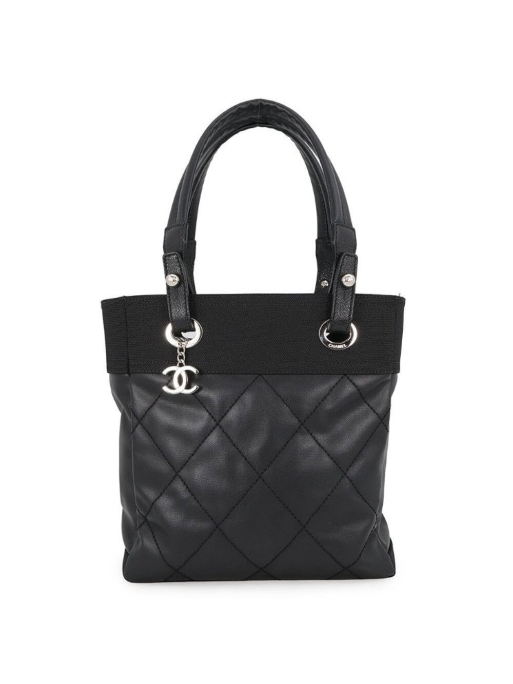 Chanel Tote Bag Paris Biarritz PM Quilted CC Logo Black